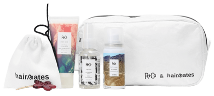 R+Co X Hairmates Kit Набор Rouge Mates для волос: крем для блеска 50 мл+спрей для объема 50 мл+сухой спрей-шампунь 30 мл+цветок-зажим