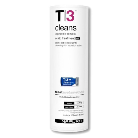Napura Cleans Pre себорегуляция. T3 Ампулы-флаконы для жирной кожи головы. Перед шампунем,12 флак * 8 мл