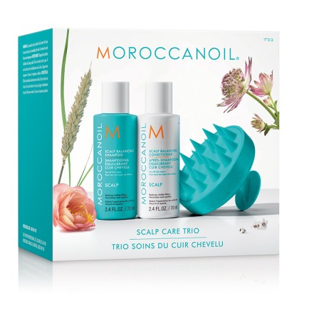 Moroccanoil Набор Scalp Discovery Kit Балансирующие шампунь 70 мл и кондиционер 70 мл Массажная щетка для кожи головы 