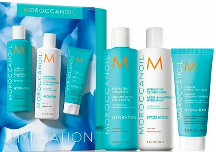 Moroccanoil Весенний набор Увлажнение: Шампунь 250 мл/Кондиционер 250 мл/Маска 75 мл/Набор саше гель для душа+лосьон для тела x 10 мл 